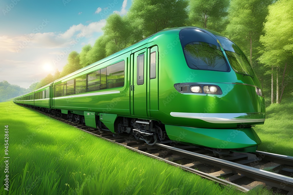 Naklejka premium green train on the railway