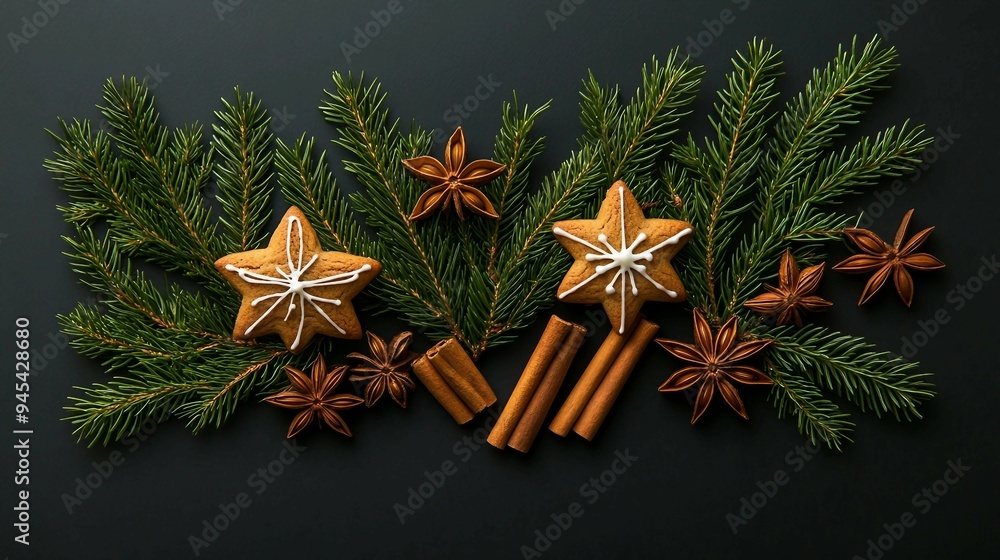 Festive Christmas Composition with Gift, Wreaths, and Red Decorations on Pastel Gray Background. Winter Holiday Concept with Copy Space. Festive Christmas Composition with Gift, Wreaths, and Red Decorations on Pastel Gray Background. Winter Holiday Concept with Copy Space.