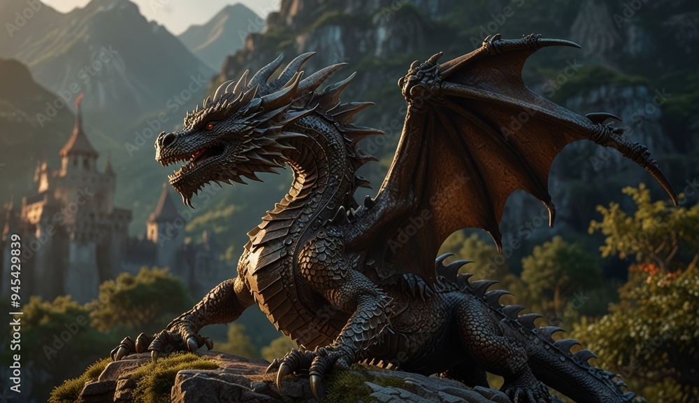 Majestic Dragon in Enchanted Landscape Majestic Dragon in Enchanted Landscape