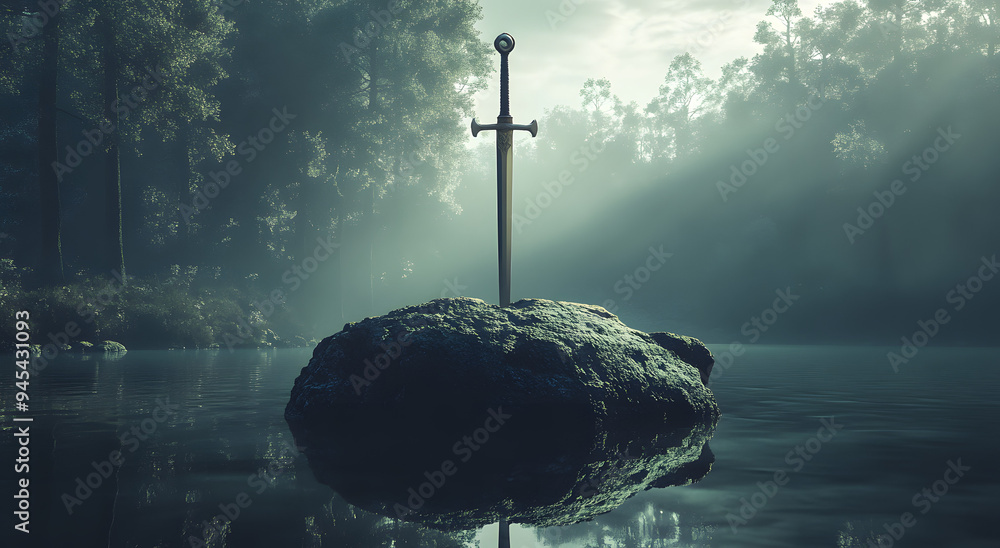 The Sword in the Stone Excalibur Stuck into an Altar, Evoking the ...