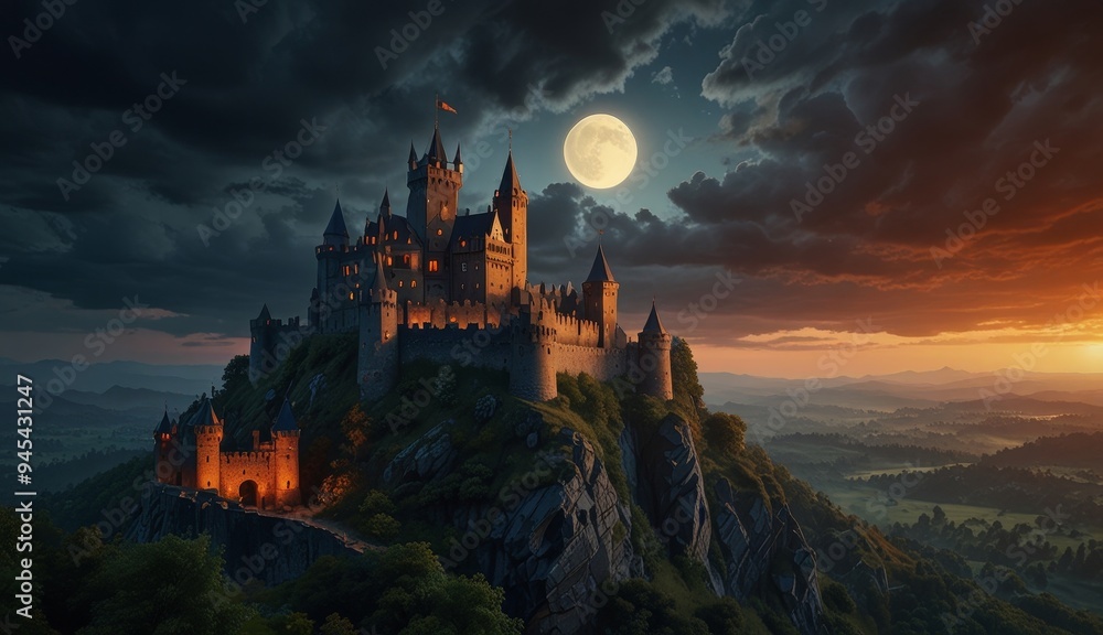 Obraz premium Majestic Castle Under Moonlight