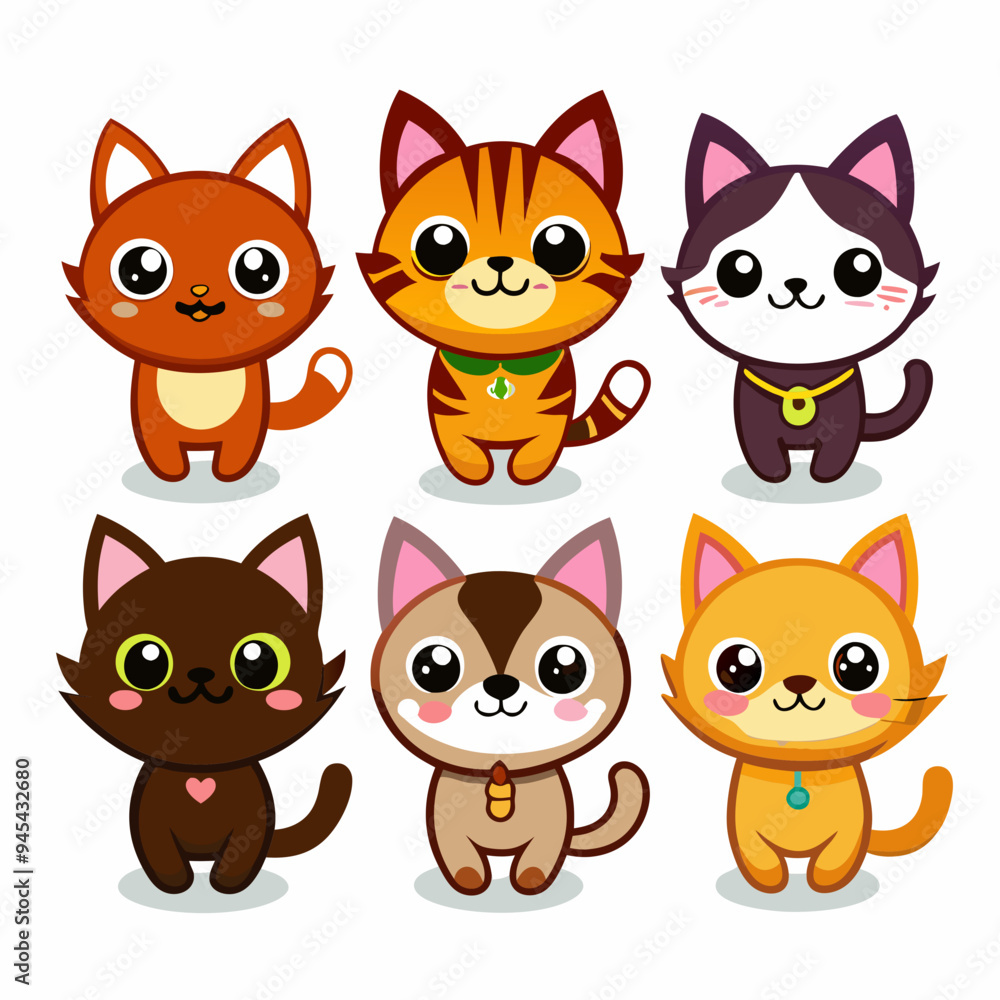 a cute cat icon set white background a cute cat icon set white background