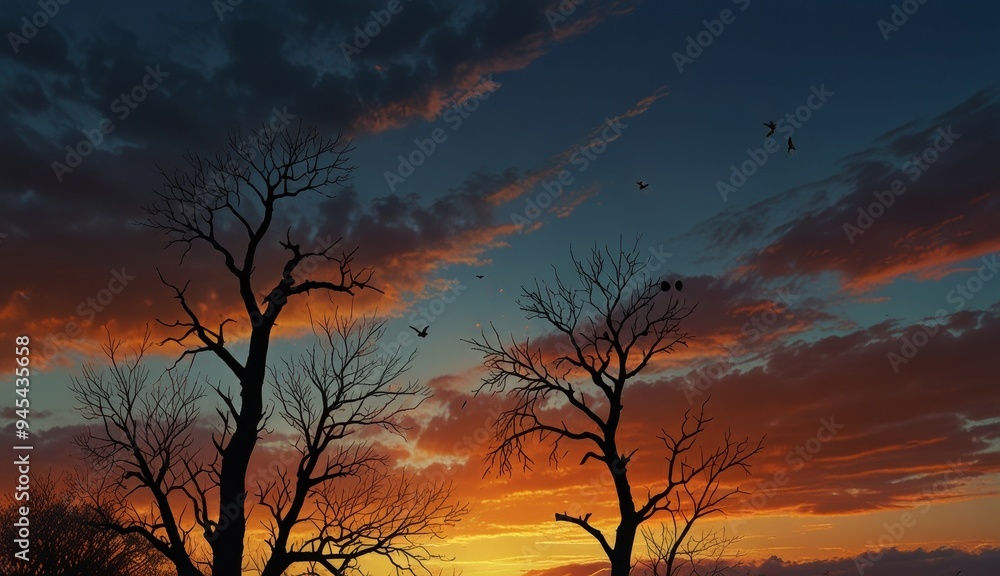 Majestic Sunset Over Silhouetted Trees Majestic Sunset Over Silhouetted Trees