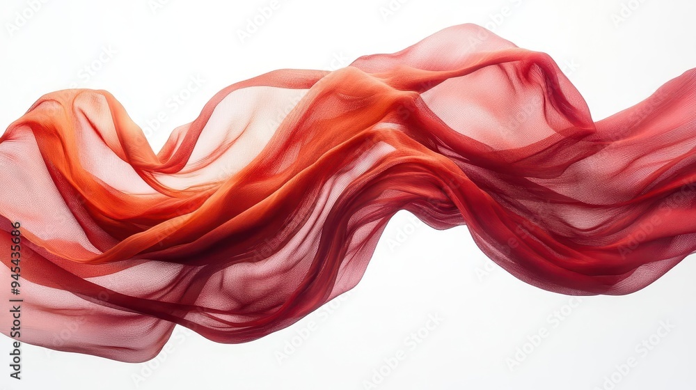 Fototapeta premium ethereal red silk fabric frozen in midair elegant folds and ripples catching light deep crimson hues against stark white background highspeed photography
