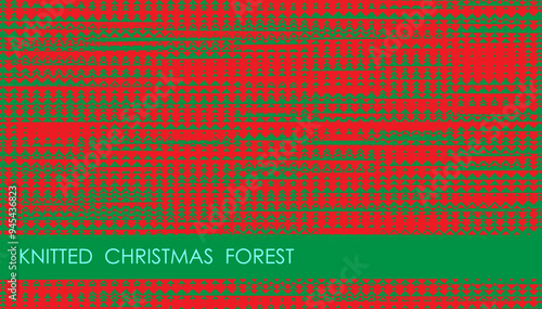 Horizontal winter red green Christmas forest abstract background with knitted pattern, cover, site presentation in HD format. UI template layout for web design of internet products. Vector banner