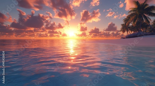 Fototapeta Naklejka Na Ścianę i Meble -  Maldives Tropical Beach Sunset