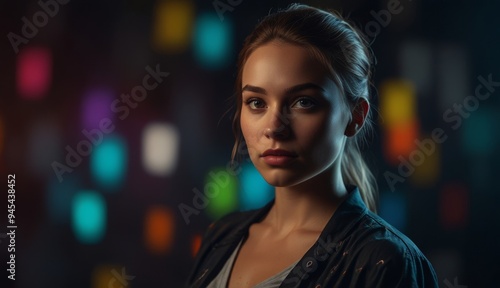 Portrait of a Young Woman in Colorful Light