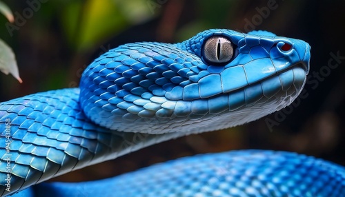 Blue Viper Snake: Intimate Face Details