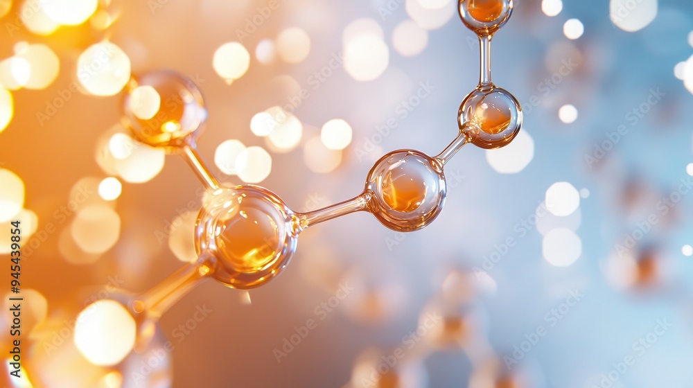 A close-up view of molecular structure featuring intricate bubbles and glowing elements in orange and blue hues. A close-up view of molecular structure featuring intricate bubbles and glowing elements in orange and blue hues.