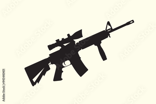 Graphic black detailed silhouette pistols, guns, rifles, submachines, revolvers and shotguns. Isolated on white background