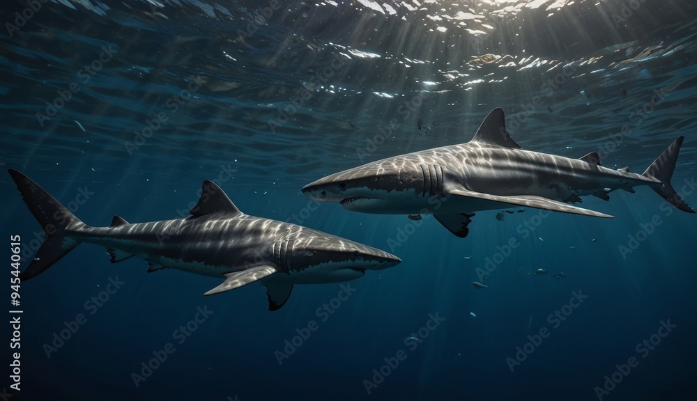 Fototapeta premium Graceful Sharks Underwater Encounter