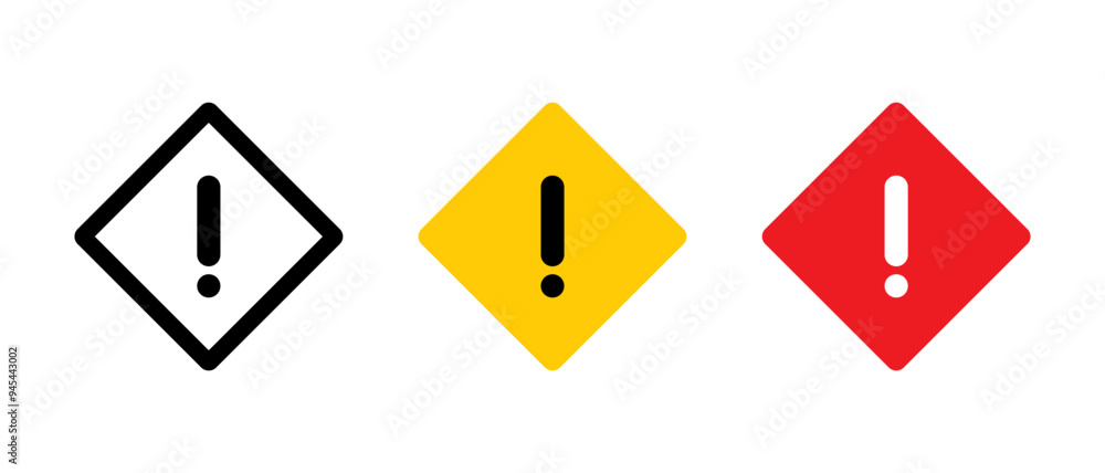 Exclamation mark on square hazard icon in flat style. Warning caution sign symbol Exclamation mark on square hazard icon in flat style. Warning caution sign symbol