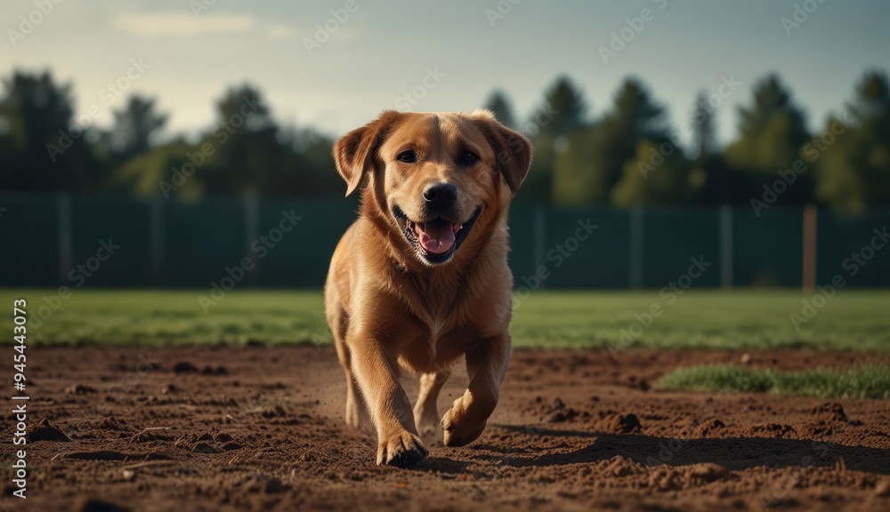 Happy Golden Retriever Running Outdoors Happy Golden Retriever Running Outdoors