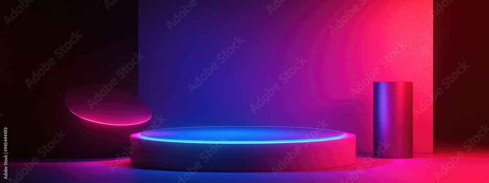 3D display podium featuring a geometric platform and cylinder stand Commercial backdrop with minimal modern design elements 3D rendering 3D display podium featuring a geometric platform and cylinder stand Commercial backdrop with minimal modern design elements 3D rendering