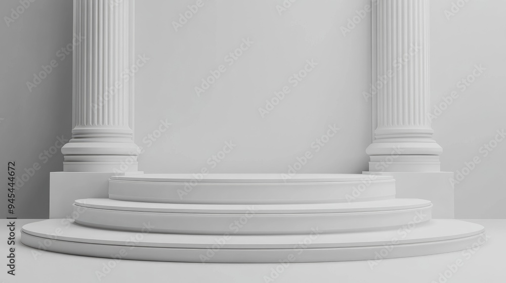 Obraz premium 3D Illustration of a White Low Pedestal Stage or Podium Background
