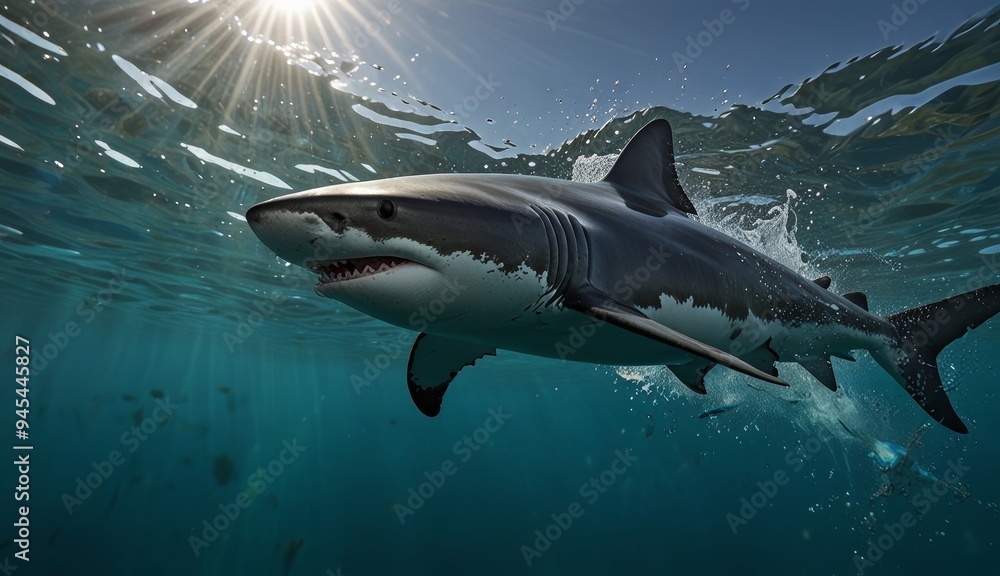 Fototapeta premium Majestic Great White Shark Swimming