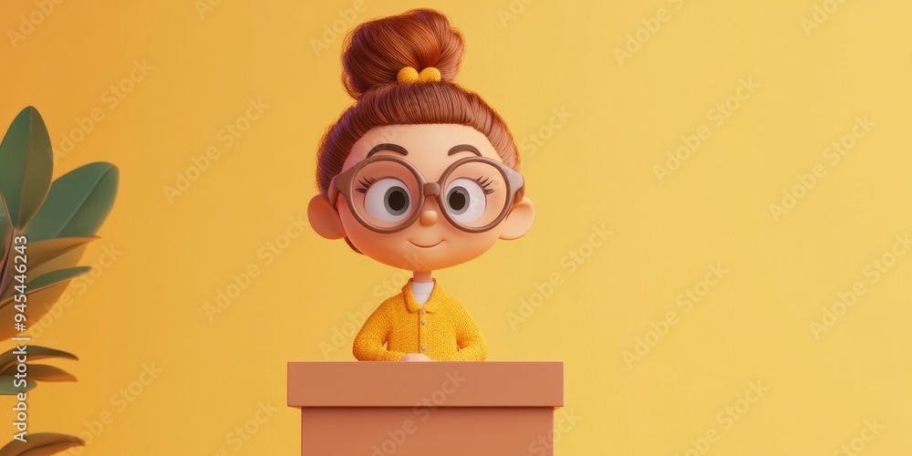 3D illustration of a cartoon character on a podium 3D illustration of a cartoon character on a podium