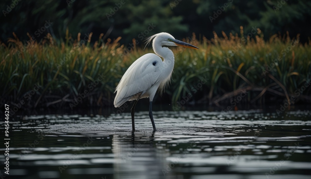 Naklejka premium Elegant Great Egret in Serene Waters