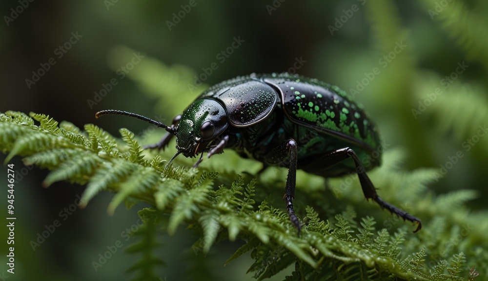 Stunning Green Beetle on Fern Stunning Green Beetle on Fern