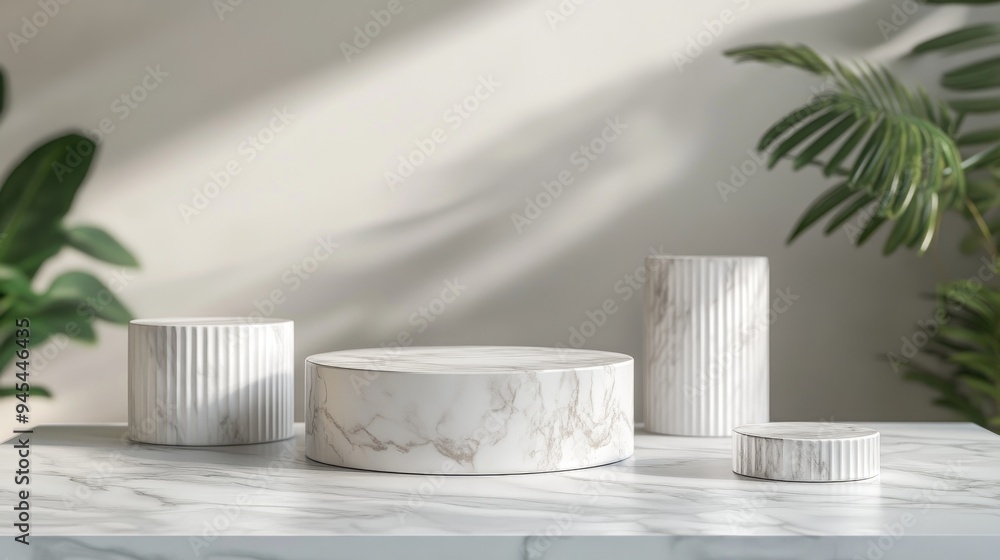 3D product showcase featuring a marble podium and cylindrical display in a staged environment 3D product showcase featuring a marble podium and cylindrical display in a staged environment