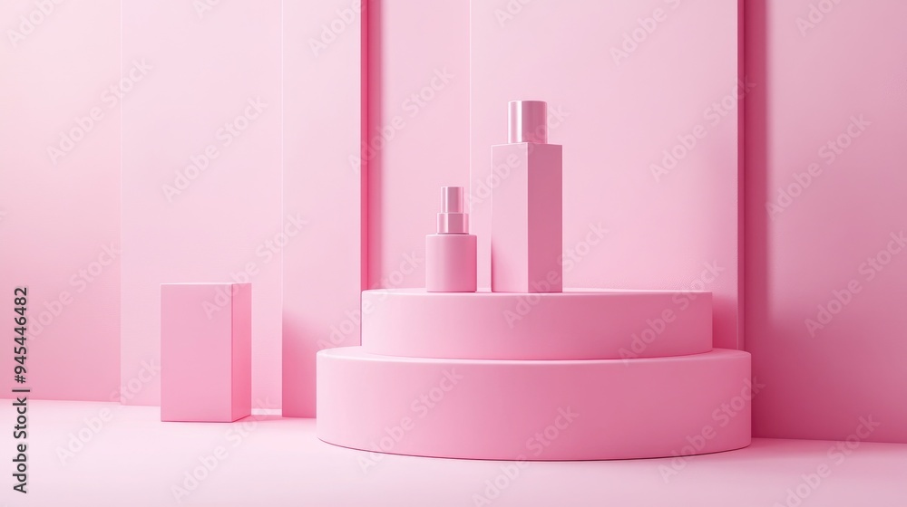 3D rendering of pink squares on a pedestal showcasing products on a matching pink floor Designed for commercial advertising isolated against a pink background product presentation illustration 3D rendering of pink squares on a pedestal showcasing products on a matching pink floor Designed for commercial advertising isolated against a pink background product presentation illustration