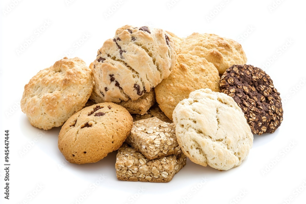 A variety of cookies arranged in a pile, showcasing different textures and flavors. A variety of cookies arranged in a pile, showcasing different textures and flavors.