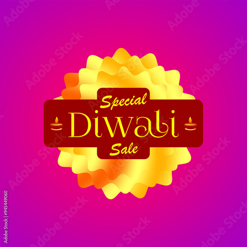 Round special Diwali sale discount dark red and golden flower badge with diya (oil lamp), Deepawali, Deepavali, festive offer sale concept