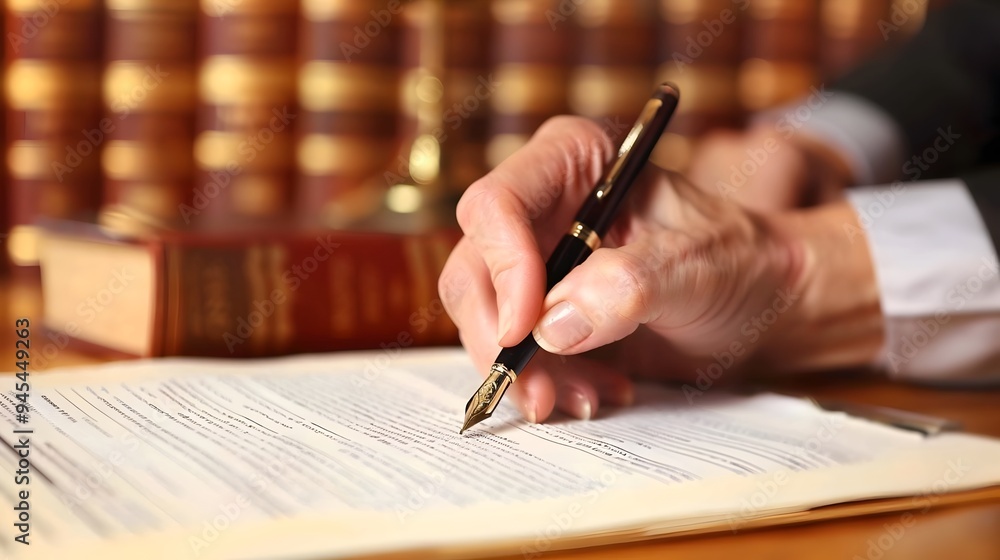 Hand Filling Out Insurance Claim Form with Pen Surrounded by Legal Books Hand Filling Out Insurance Claim Form with Pen Surrounded by Legal Books