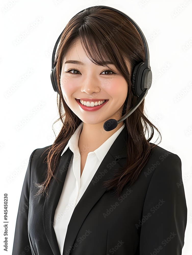 Friendly Businesswoman in Headset Providing Helpful Customer Support Friendly Businesswoman in Headset Providing Helpful Customer Support
