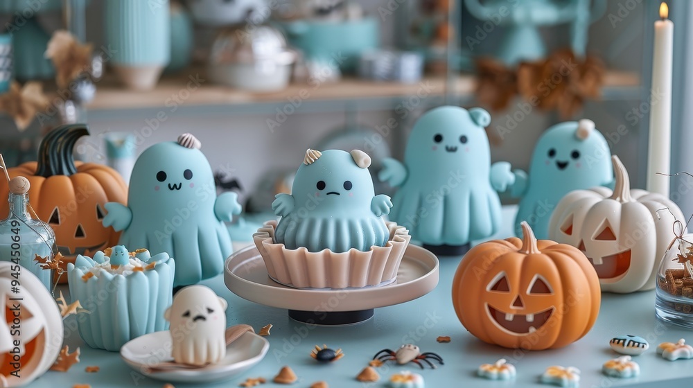 Halloween Ghost and Pumpkin Decor on a Table Halloween Ghost and Pumpkin Decor on a Table