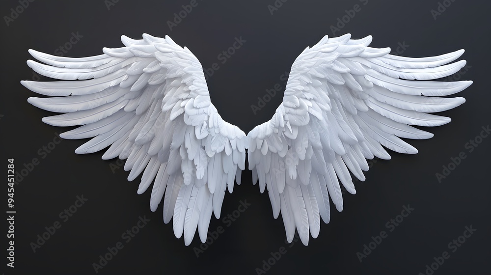 Fototapeta premium Angel wings isolated on the black background, fantasy feather wings for fashion design, cosplay and dress up party.