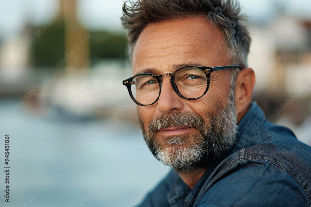 Relaxed Mature Man by the Water at Sunset Relaxed Mature Man by the Water at Sunset