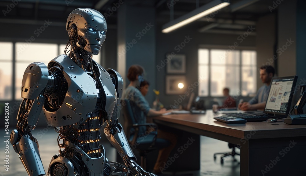 Futuristic Robot in Office Setting Futuristic Robot in Office Setting