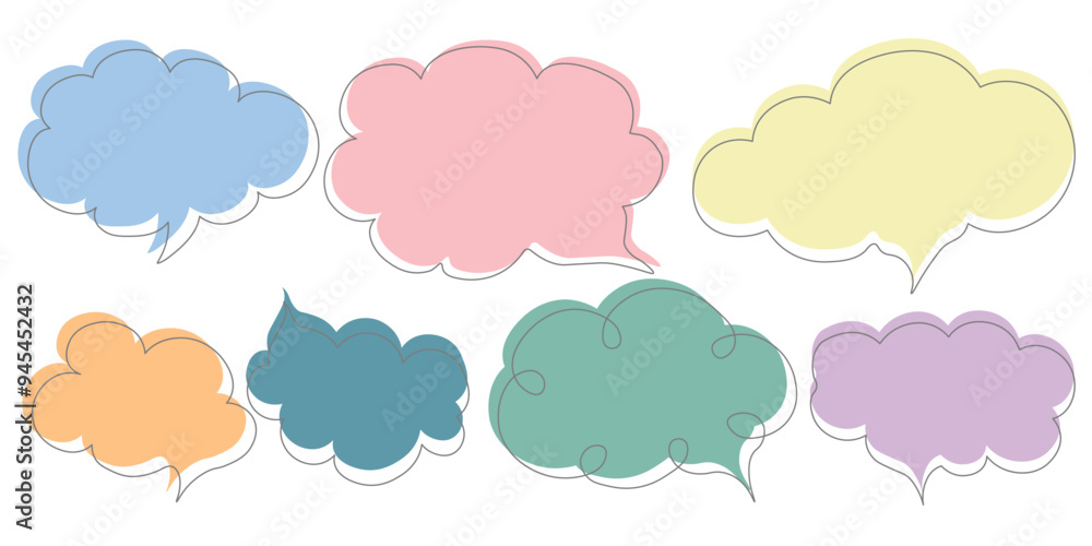 speech bubble colorful set. Hand drawn speech bubbles for book ,card, business, poster design. cute doodle. Vector illustration. speech bubble colorful set. Hand drawn speech bubbles for book ,card, business, poster design. cute doodle. Vector illustration.