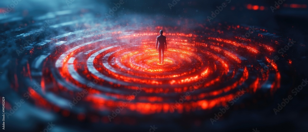 A person crafting their own path through a holographic maze, surrounded by digital patterns, Futuristic, Soft pastels, High contrast A person crafting their own path through a holographic maze, surrounded by digital patterns, Futuristic, Soft pastels, High contrast