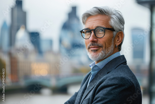 Calm and Confident Businessman Outdoors in the City at Dusk