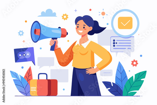 Marketing communication, announce promotion or communicate with employees, community or organization speech, loud voice or announcement concept, business people PR public relation shout on megaphone.
