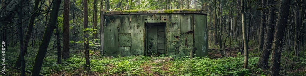 Blast door of a concealed nuclear bunker located in a forest from the Cold War era Blast door of a concealed nuclear bunker located in a forest from the Cold War era