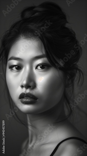 Wallpaper Mural Captivating Asian Beauty   Monochrome Portrait Capturing Elegance Emotion and Intrigue Torontodigital.ca