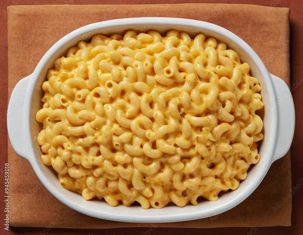 Classic Macaroni and Cheese, top view, isolated on white background. Ai generated images Classic Macaroni and Cheese, top view, isolated on white background. Ai generated images
