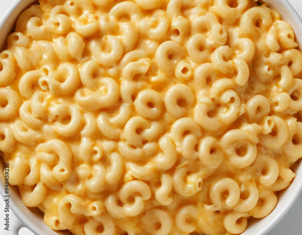 Classic Macaroni and Cheese, top view, isolated on white background. Ai generated images Classic Macaroni and Cheese, top view, isolated on white background. Ai generated images