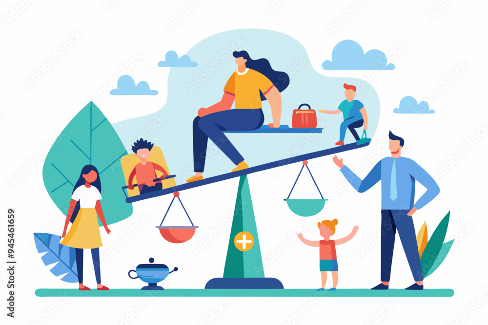Work life balance, choose between family or hard work to be success, career opportunity or spend time with family, decision or responsibility concept, seesaw compare between family and man work hard. Work life balance, choose between family or hard work to be success, career opportunity or spend time with family, decision or responsibility concept, seesaw compare between family and man work hard.