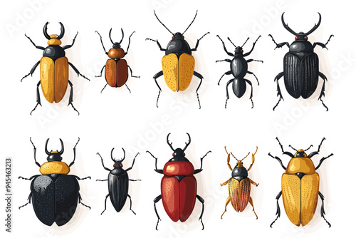 Vector drawing set of bugs, beetles and insects hand drawn insect isolated at white background
