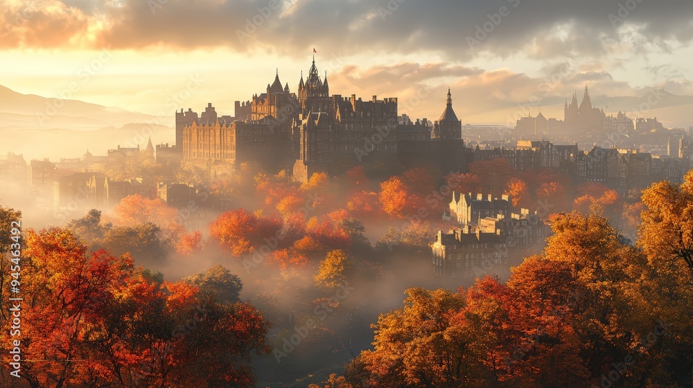 Fototapeta premium Edinburgh Castle Autumn Morning