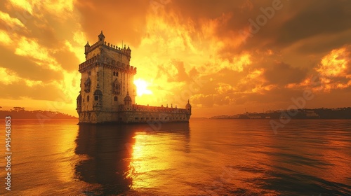 Lisbon Belm Tower Sunset photo