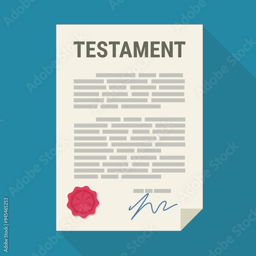 Testament with signature and seal (flat design)