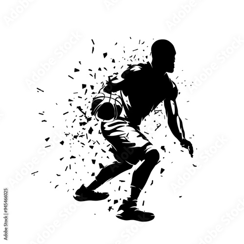 Basketball player with ball, isolated vector silhouette. Team sport athlete