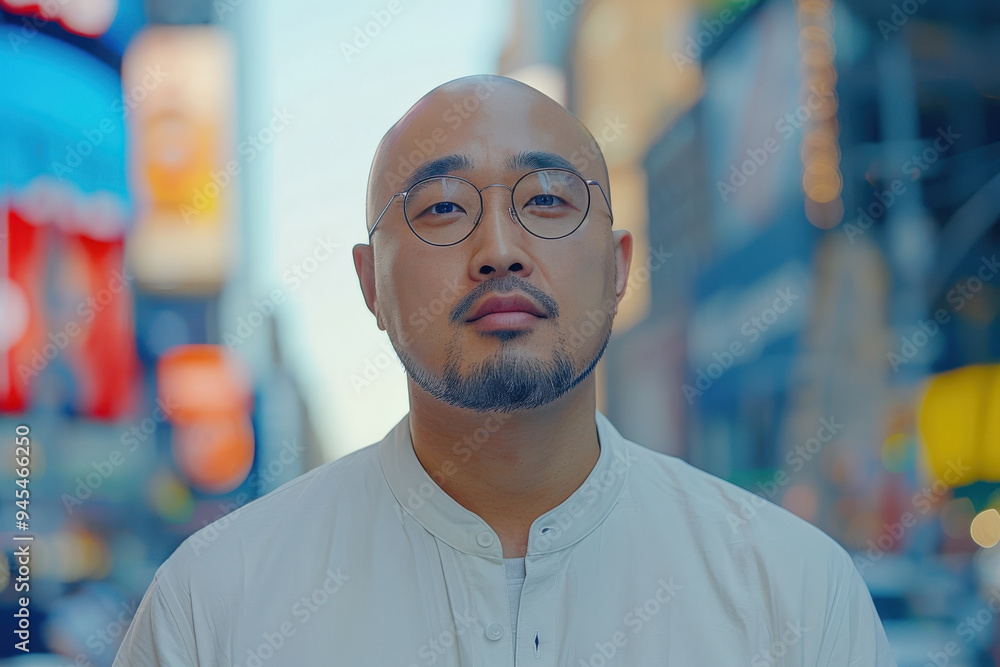 Fototapeta premium Serene Man in Cityscape at Dusk