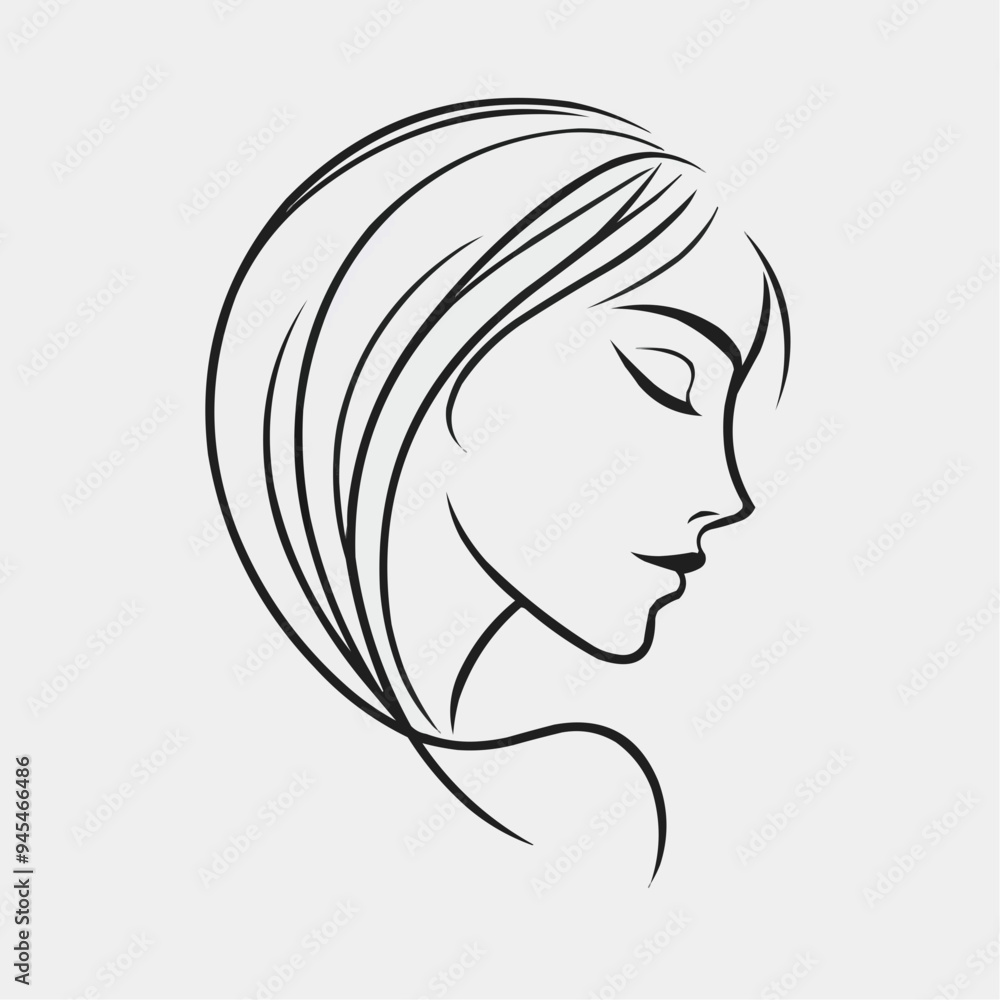 Elegant line art of a woman's face in profile with flowing hair Elegant line art of a woman's face in profile with flowing hair