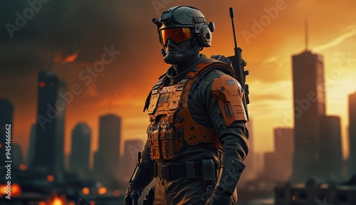 Futuristic Soldier in Urban Warfare photo